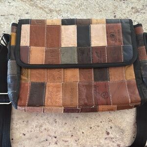 Vintage leather patch bag/computer bag. 15wX10.